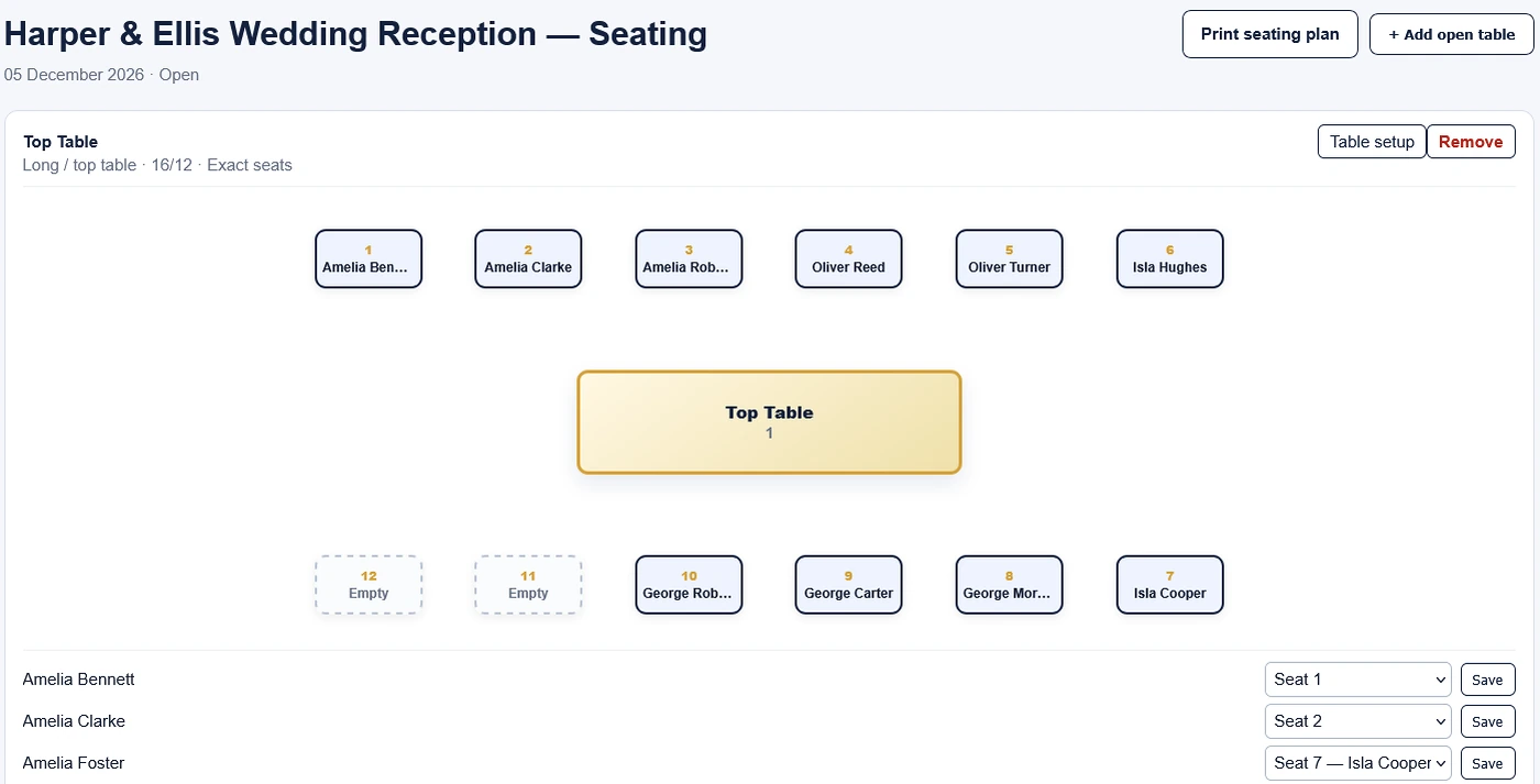 HostSuite visual seating plan preview